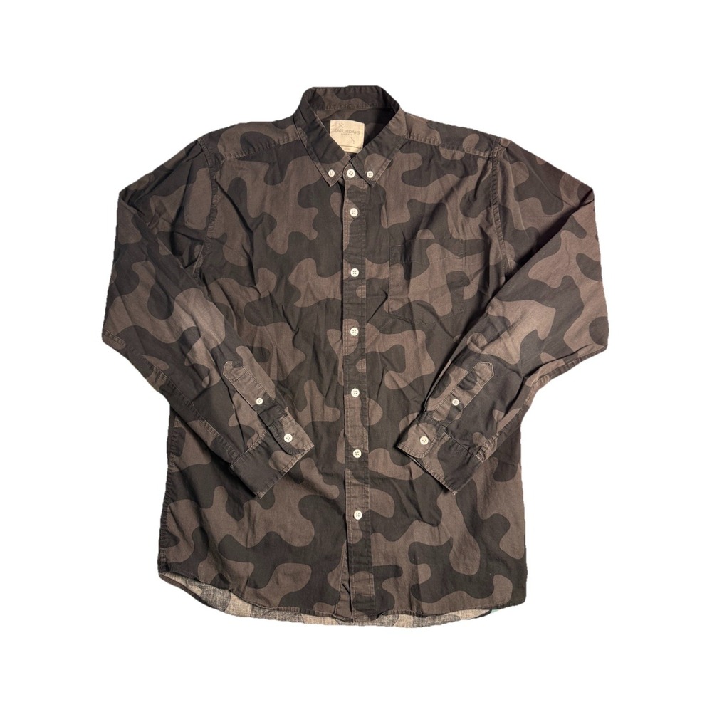 Saturdays Surf NYC Large Button Down Shirt Long Sleeve Black Camouflage